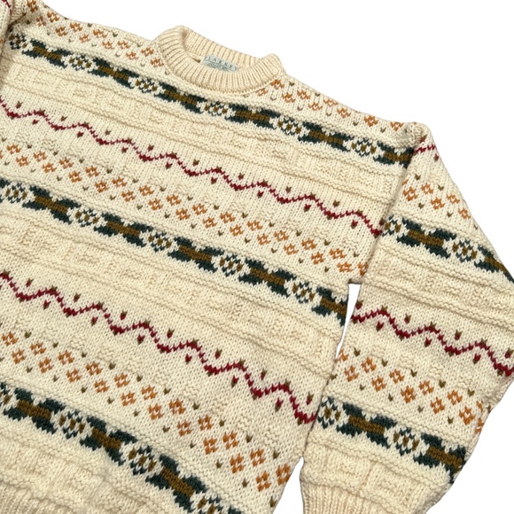 Vintage 90s Blarney Woolen Mills Wool Fair Isle Cream Thick Sweater Mens Medium - Picture 3 of 9